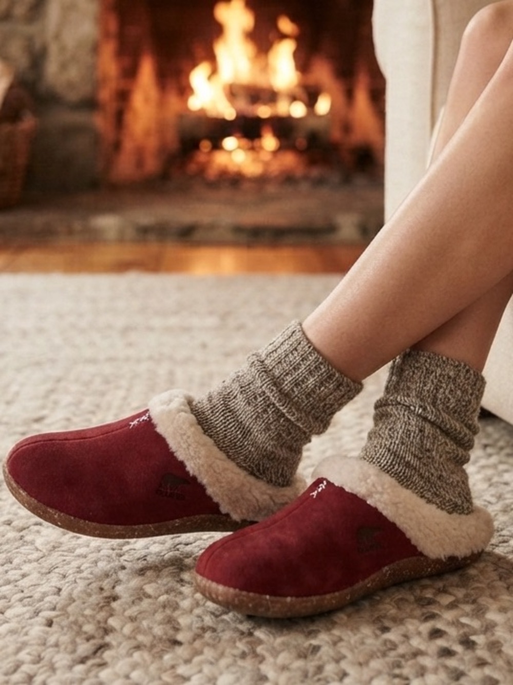 Sorel Red suede fleece-Lined Slip-Ons slippers Sz 9